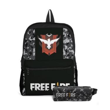 Imagem de Kit Mochila com bolso e Estojo Escolar Infantil Jogos Free Fire Menino