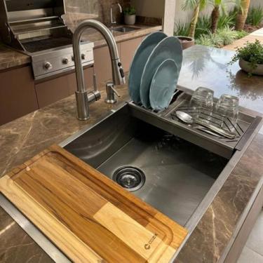 Imagem de Kit Cuba Gourmet 70x40cm em Inox 304 1mm Com Cesto Multiuso Escorredor
