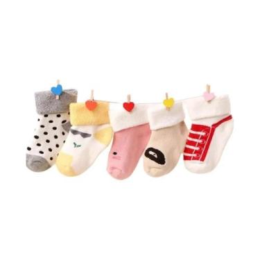 Imagem de Meias De Bebê Para Outono E Inverno, 5 Pares, Quentes, Grossas, Com Pa