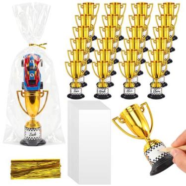 Imagem de Mini troféus Novabright dourados de plástico 9,5 cm, pacote com 24