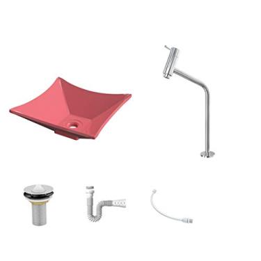 Imagem de Kit Cuba L30 C/Torneira Link 1062 Metal + Válvula 1'' (2,6cm) + Sifão Pvc + Flexível Rosa