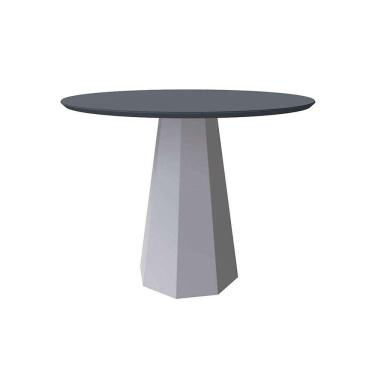 Imagem de mesa de jantar redonda com tampo de vidro isis cinza e off white 100 cm
