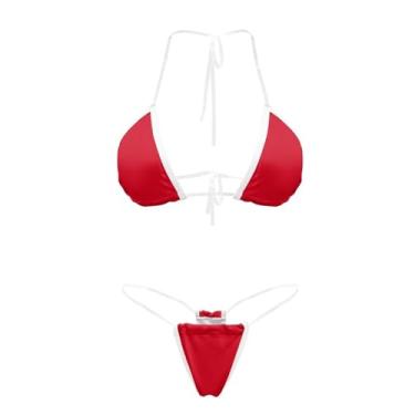Imagem de Gzzxiailg Biquínis femininos com tiras transparentes com tiras e duas peças brasileiras para praia e piscina, Vermelho, XXG