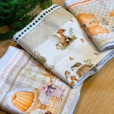 Imagem de Pano De Prato Premium Barrado Alta Absorção Kit Com 06 Peças