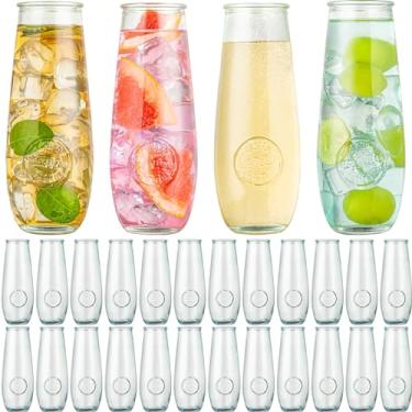Imagem de wookgreat Conjunto de 24 taças de champanhe sem haste, taças de champanhe de 293 ml, taças de , copos Prosecco Mimosa, feitos de vidro reciclado, taças de champanhe sem haste em relevo para