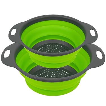 Imagem de AUAUY Conjunto de escorredor dobrável de 2 peças, escorredor dobrável de silicone redondo com alças de plástico, coador de cozinha ecológico com orifício grande para drenar macarrão, legumes, frutas-1