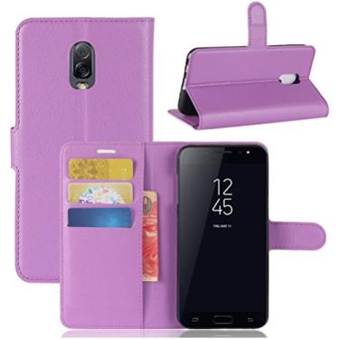 Imagem de Capa carteira para Samsung Galaxy J7 Plus, capa carteira flip de couro PU premium com compartimento para cartão, suporte e fecho magnético [capa interna de TPU à prova de choque] compatível com
