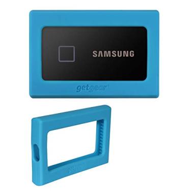 Imagem de getgear Amortecedor de silicone para Samsung T7, T7 Touch SSD portátil - 1TB, 2TB, 500GB, USB 3.2, forte absorção de choque, antiderrapante - preto (azul celeste)