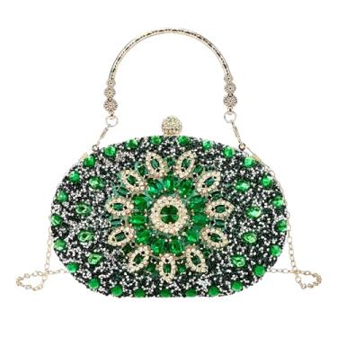 Imagem de McBecdy Bolsas clutch femininas com strass para noite bolsas brilhantes de cristal para festa de casamento, Verde, Corrente removível