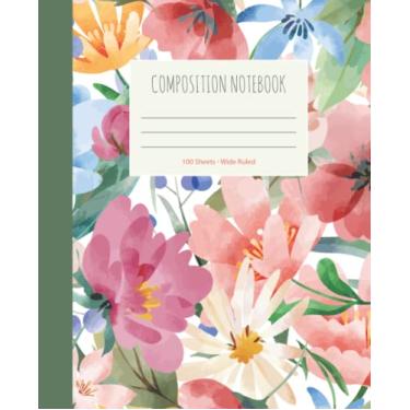 Imagem de Cadernos de composição (flores, jardim, aquarela) - 100 páginas: papel pautado largo; para escola, escritório ou uso doméstico; para crianças, adolescentes e adultos; brochura (cadernos de composição)