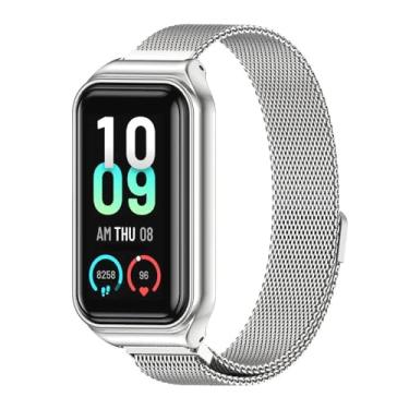 Imagem de NSmart - Pulseira de aço inoxidável magnética e metal NSmart compatíveis com Amaz Fit Band 7 (Amazfit Band 7, Prata)