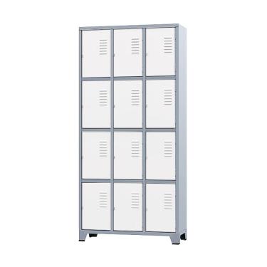 Imagem de Armário Roupeiro De Aço Para Vestiário 12 Portas Locker Branco com Chave