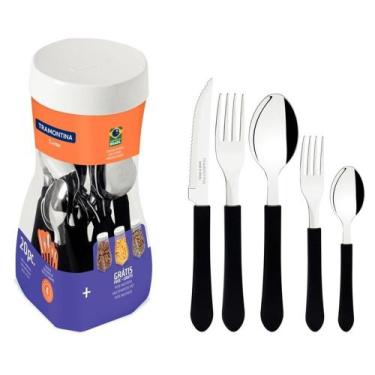 Imagem de Faqueiro Tramontina Leme Preto Pote com 20 Peças, Preto, 20