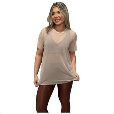 Imagem de Blusa Feminina de Tule Transparente Academia Fitness Manga Curta Lisa 
