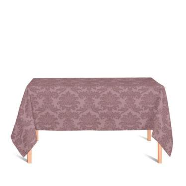 Imagem de Toalha de Mesa Retangular em Tecido Jacquard Rose e Marrom Medalhão Tr