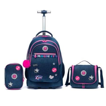 Imagem de Kit Mochila Escolar Magic Azul Com Rodinhas Reforçada - YUPE