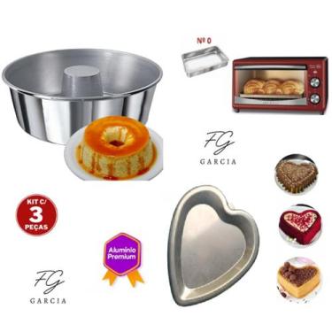 Imagem de Kit de 1 forma coração ballerine + 1 forma de bolo + 1 assadeira retan