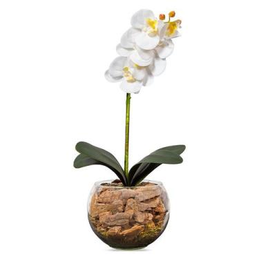 Imagem de Arranjo Centro de Mesa Orquídea Branca Artificial Vaso Transparente - 