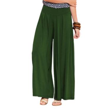 Imagem de Calça Pantalona Feminina Cintura Alta em Viscolycra Tribo livre, Verde