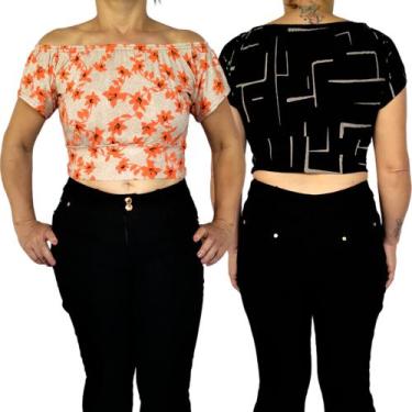 Imagem de Kit 2 Tops Ciganinha Ombro a Ombro Elástico Barra Estampas Sortidas Vi