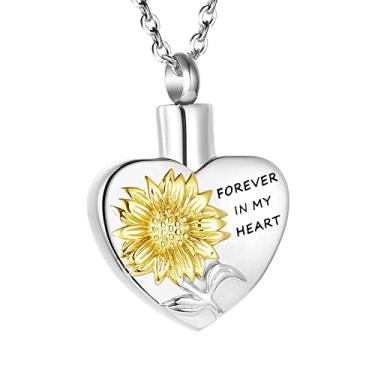 Imagem de Colares de urna de girassol para Ashes Forever in My Heart Aço Inoxidável Lembrança Cinzas Pingente Memorial Joias de Cremação para Mulheres e Homens, Aço inoxidável, Sem Pedra Preciosa