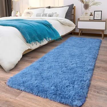 Imagem de Ailyei Tapetes macios para corredores de quarto, 5 x 15 cm, azul cobalto, felpudo, antiderrapante, para dormitório, tapete peludo longo e felpudo para berçário e sala de estar