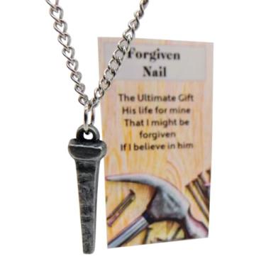 Imagem de Westmon Works Colar de corrente de aço inoxidável com pingente de unha perdoada com versículo bíblico e cartão de oração, 2 Inch, Metal, Base