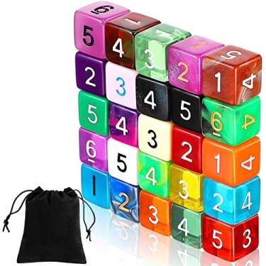Imagem de TecUnite Conjunto de dados poliédricos de 25 peças com 6 lados e bolsa preta para jogos de mesa (colorido)