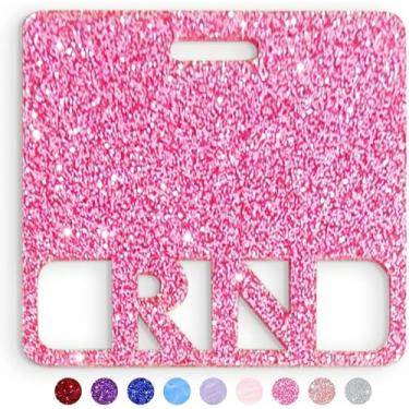 Imagem de Crachá RN Buddy Horizontal Cute Registered Nurse Badge Buddy Acrílico Amigo Tamanho Perfeito para Cartão de Crachá RN Padrão Colorido e Glitter Rn Crachá Amigo Amamentação (Purpurina Rosa)