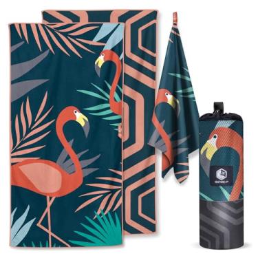 Imagem de VENTURE 4TH Toalha de praia de microfibra: secagem rápida, compacta, livre de areia, absorvente, à prova de areia e leve - perfeita para acampamento, praia e viagens (design flamingo marinho | 88,9 x 198,1 cm)