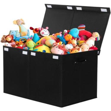 Imagem de Baú de Brinquedos Dobrável de Poliéster 122L com Tampa - Preto