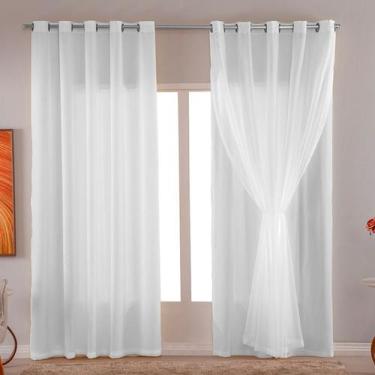 Imagem de Cortina Branca Lisa De Voil Com Forro De Tecido - 4 Metros - Callandra