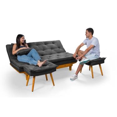Imagem de Sofá Cama Caribe 3 Lugares Com Duas Banquetas Revestimento Linho