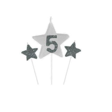 Imagem de Vela De Aniversário New Star Prata - Número 5