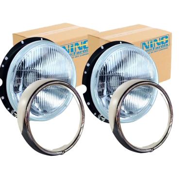 Imagem de Par farol fusca 78 A 86 lente vidro carcaça metal aro cromad