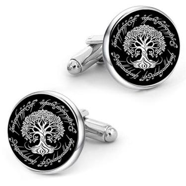 Imagem de Abotoaduras de árvore branca da Kooer personalizadas árvore da vida casamento abotoaduras de Natal presente para homens pai marido 18mm Prata
