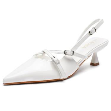 Imagem de Sandálias femininas de salto fino e salto gatinho com tiras cruzadas, sapatos de festa e casamento, Poliuretano branco, 36