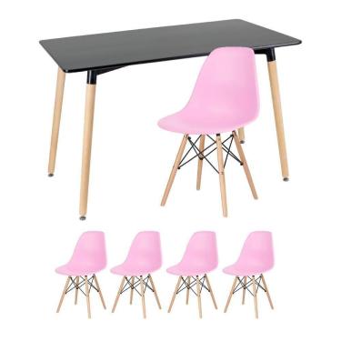 Imagem de Kit - Mesa Retangular Eames 60 X 120 Cm + 4 Cadeiras Dsw Mesa Preto Com Cadeiras Rosa Mesa Preto Com Cadeiras Rosa