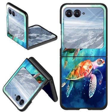 Imagem de DHYYDSQZ Capa para Motorola Moto Razr 2024 para Moto Razr 50 Capa de telefone com design de tartarugas marinhas fina, rígida, antiarranhões, à prova de choque, capa protetora para Moto Razr 2024/Moto