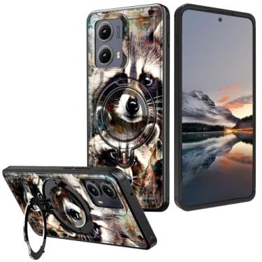 Imagem de Capa para Motorola Moto Edge 2024 com suporte e suporte de anel – proteção contra quedas militar, parte traseira rígida de policarbonato resistente à prova de choque e capa de telefone de silicone