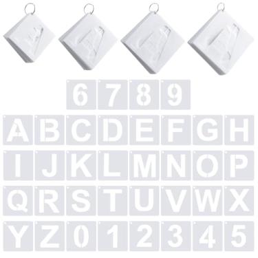 Imagem de Affrolling 144 peças de estênceis de letras e números, 4 tamanhos, modelos de números do alfabeto, estênceis de plástico reutilizáveis para pintura em madeira, paredes, tecido, sinais, portas