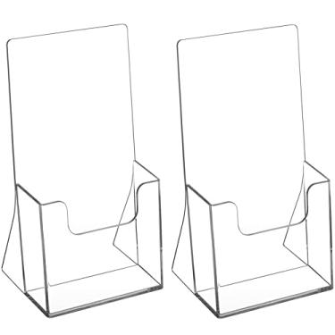 Imagem de MaxGear Porta-folheto acrílico de 10 cm, porta-folheto de plástico transparente para bancada, porta-retrato, porta-retrato, porta-retrato, revista, menu, pacote com 2