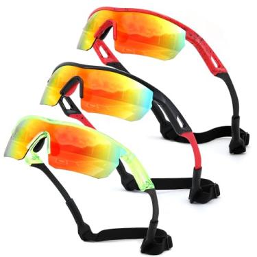 Imagem de FEISEDY Óculos de sol polarizados de beisebol infantil juvenil esportes ciclismo armação leve UV400 meninos meninas B0236, Pacote com 3 (01 vermelho e vermelho + 03 preto e vermelho + 06 verde