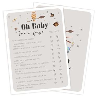 Imagem de Cazhes Baby Shower Games for Boy and Girl, 30 Magic School Oh Baby True or False Game Cards + 1 Answer Card, Magical Wizard Gender Reveal Party Decorations Supplies Favors-H04