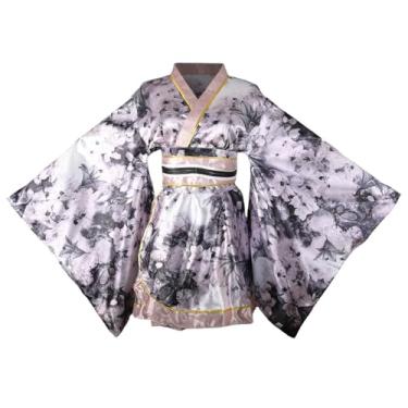 Imagem de Quimono feminino curto sexy fantasia adulta estampa de gueixa japonesa vestido de festa de Halloween vestido chique com cinto, Nº 100, rosa, G