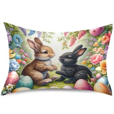 Imagem de Playful Easter Bunnies Spring Joy Cetim Fronhas refrescantes Cores King Queen Padrão Fronha de Cama Deslizante para Cabelo, Tamanho Queen, 76 cm x 50 cm