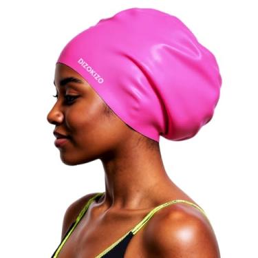 Imagem de Dizokizo Touca de natação de silicone extra grande para cabelos longos, touca de natação impermeável de alta elasticidade para mulheres e homens adultos com dreadlocks, tranças, extensões, tranças e