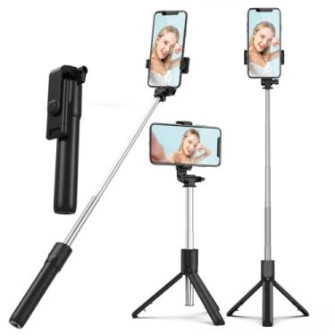 Imagem de PINHEN Tripé de telefone e bastão de selfie, suporte de tripé extensível de rotação de 360° 3 em 1 com controle remoto sem fio removível portátil para smartphone compatível com iPhone Android Sansung
