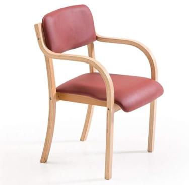 Imagem de Cadeira De Jantar De Madeira Maciça De Estilo Nórdico, Cadeira De Estudo Única Minimalista Moderna Com Braços Costas Abertas Poltronas Ergonômicas, Log + Wine Red Pvc, one size