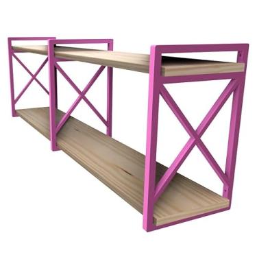 Imagem de Prateleira estilo industrial 20cm x 115cm - Kit Completo c/Madeiras - Suporte(ROSA)